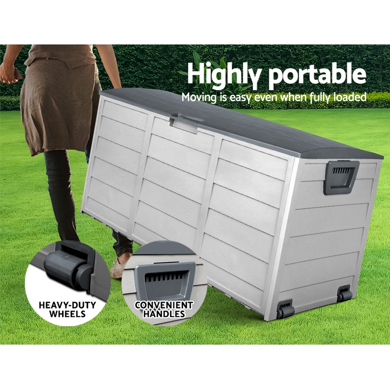 290L Outdoor Storage Lockable Box Grey Weatherproof Garden Deck Toy