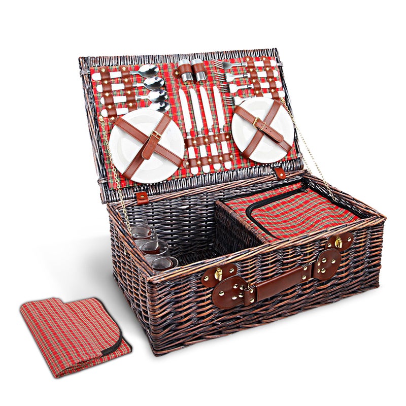 4 Person Picnic Basket Wicker Picnic Set Outdoor Insulated