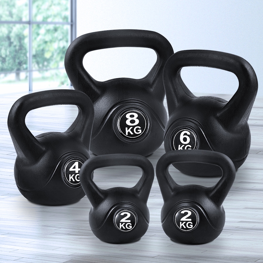 22kg Everfit Kettlebell Set Weight Lifting Kettlebells Bench Dumbbells Gym Home