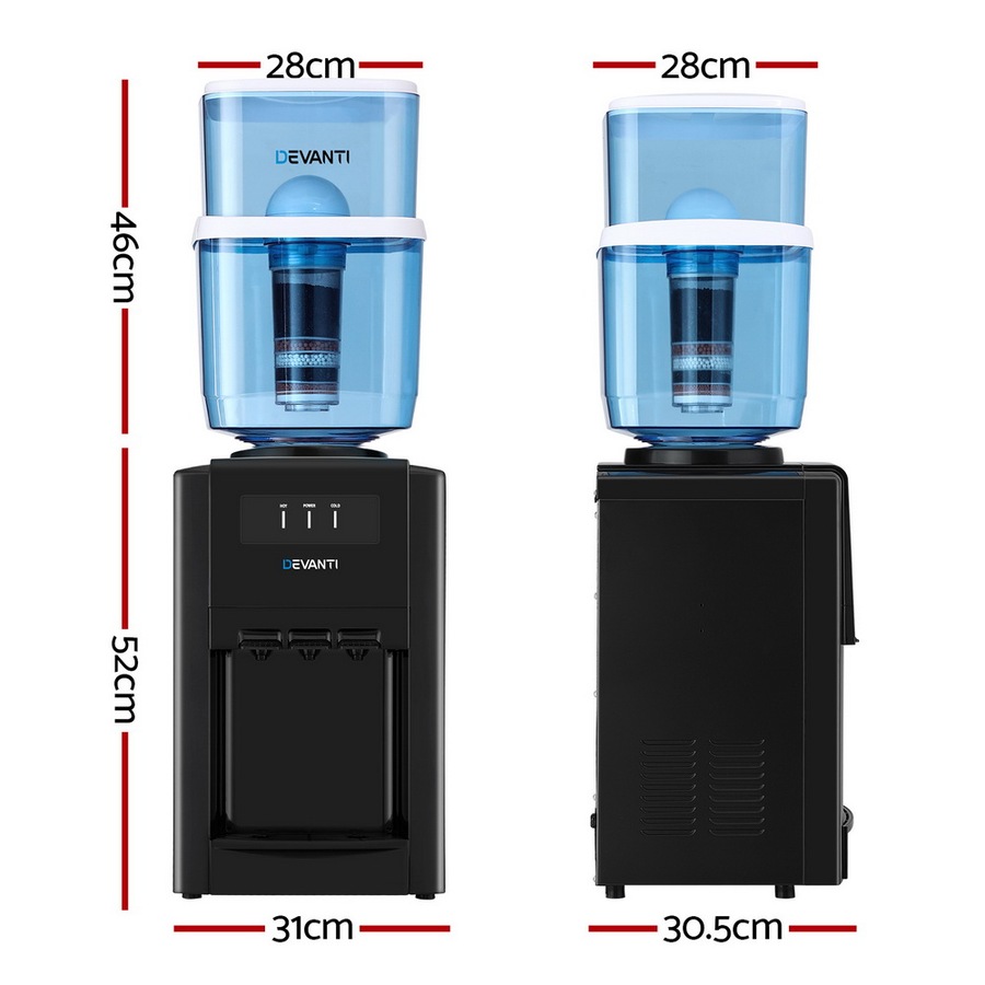 22L Devanti Water Cooler Dispenser Bench Top 3 Taps Chiller Filter Purifier Three Taps Black