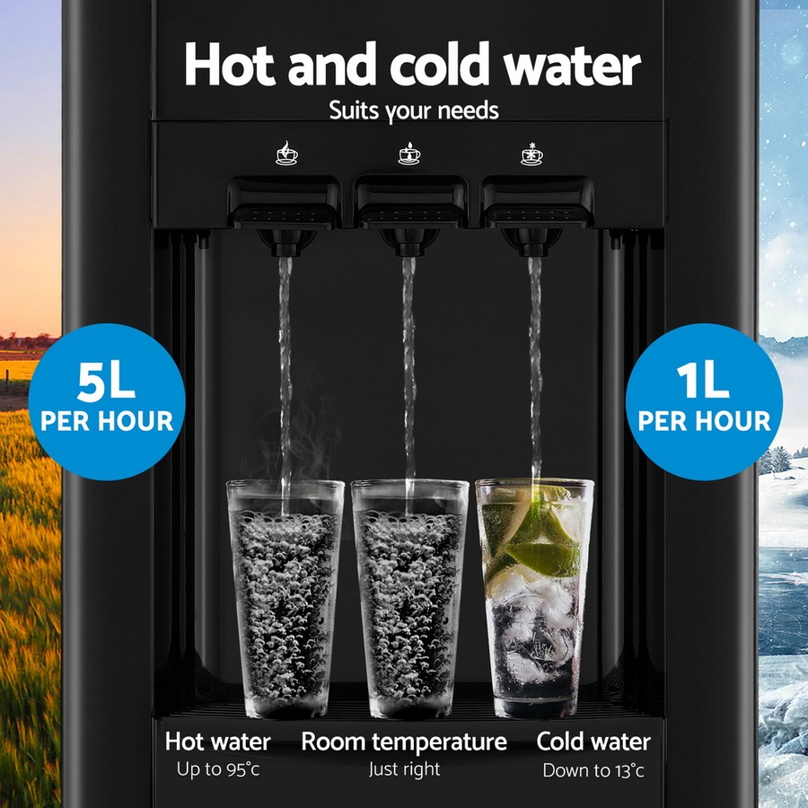 22L Devanti Water Cooler Dispenser Bench Top 3 Taps Chiller Filter Purifier Three Taps Black