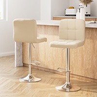 2x Artiss Bar Stools Leather Gas Lift Beige