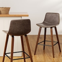 2x Artiss Bar Stools Vintage Leather Wooden