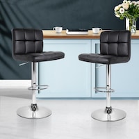 2x Artiss Bar Stools Leather Gas Lift Black