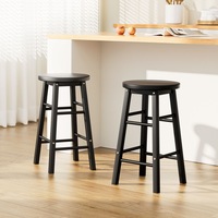 2x Artiss Bar Stools Round Chairs Wooden Black