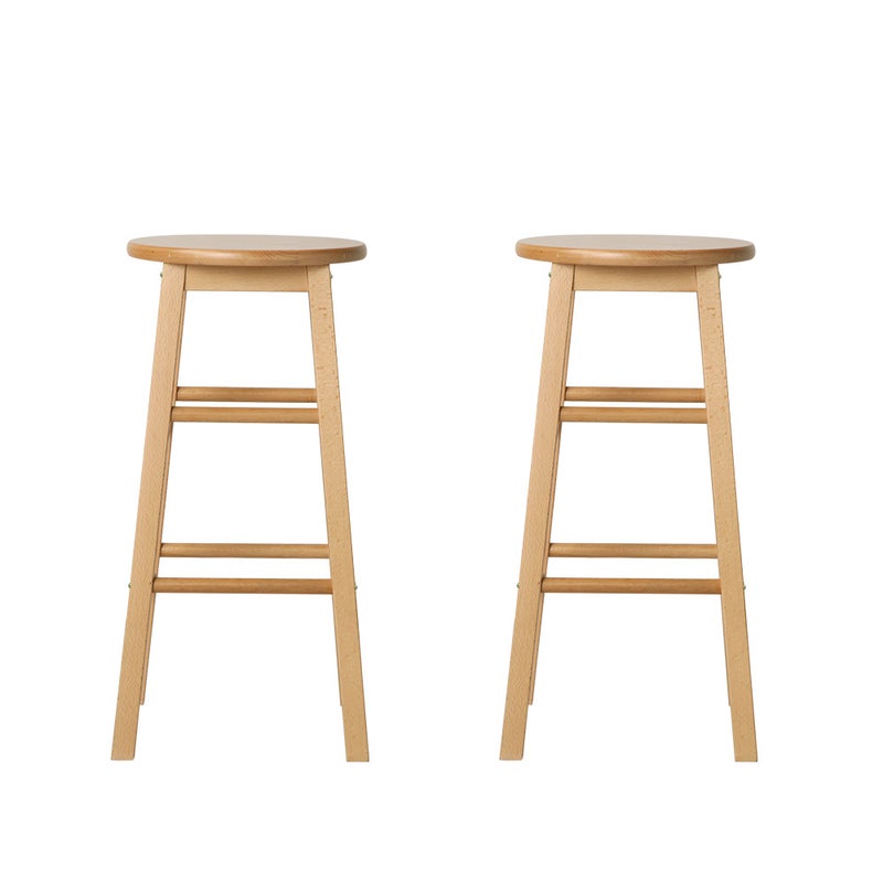 Buy Artiss 2 x Wooden Bar Stools Bar Stool Dining Chairs Kitchen Nature ...