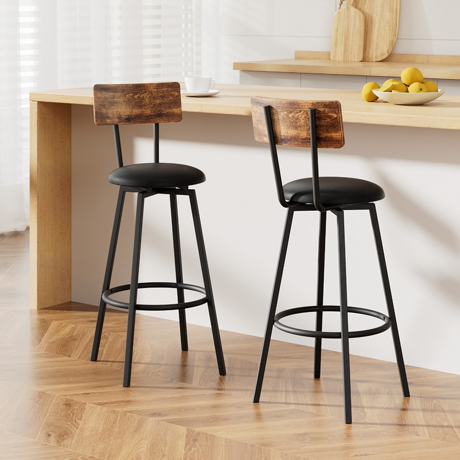 2X Artiss Industrial Bar Stools Upholstered Counter Chairs Cushioned Steel Frame Anti-Scratch