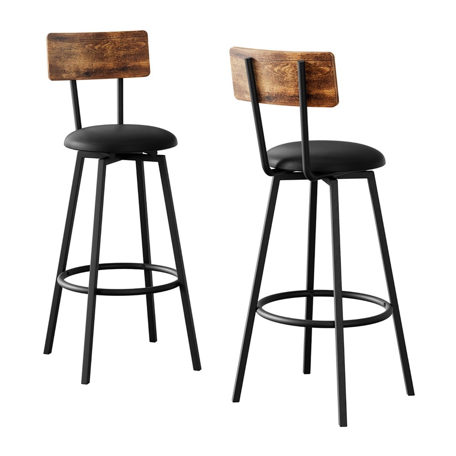 2X Artiss Industrial Bar Stools Upholstered Counter Chairs Cushioned Steel Frame Anti-Scratch