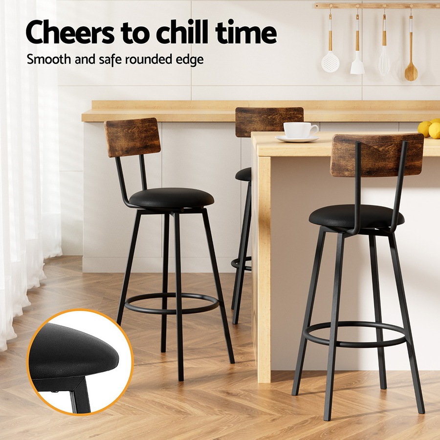 2X Artiss Industrial Bar Stools Upholstered Counter Chairs Cushioned Steel Frame Anti-Scratch