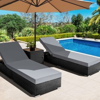 3PC Gardeon Sun Lounge Wicker Lounger Outdoor Furniture Day Bed Rattan Garden