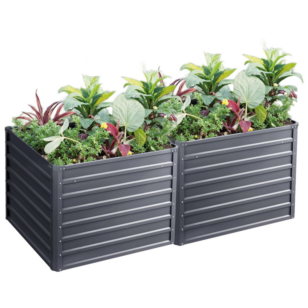 2x Green Fingers Garden Bed 100x100x77cm Planter Box Raised Container Galvanised
