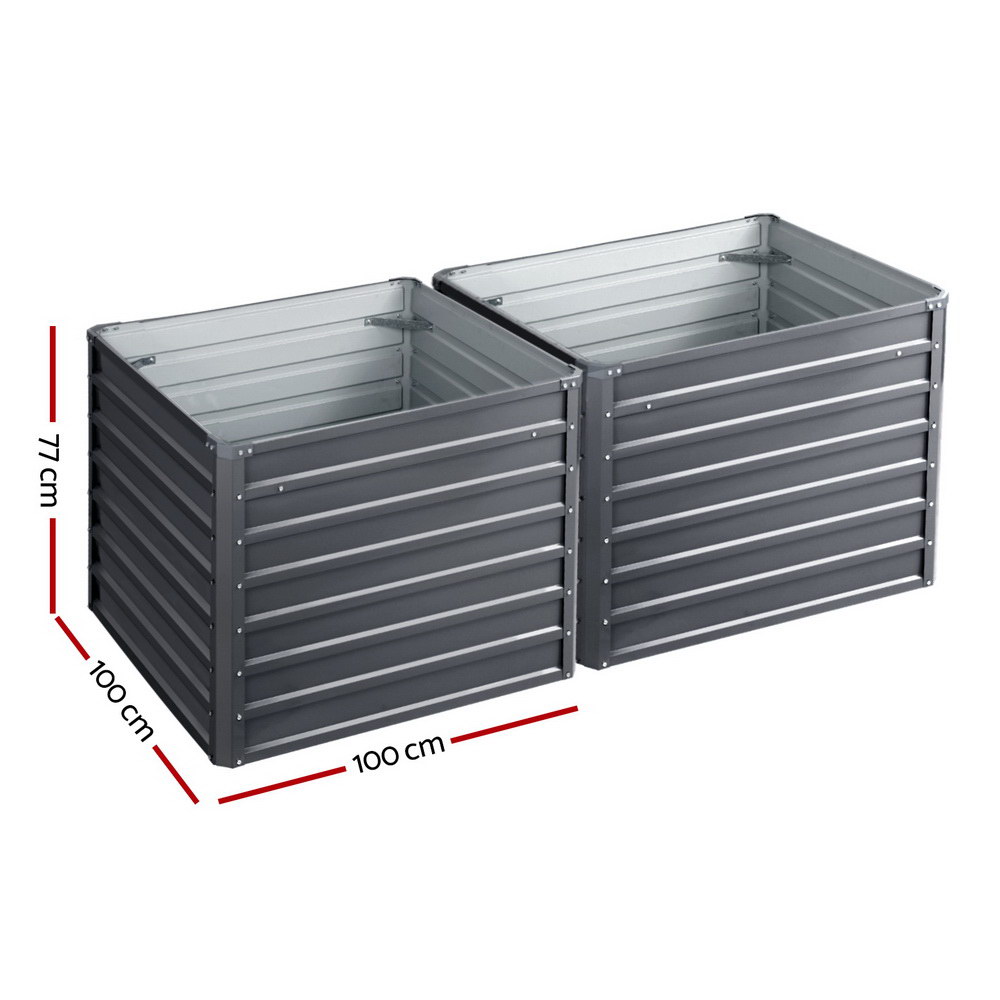 2x Green Fingers Garden Bed 100x100x77cm Planter Box Raised Container Galvanised