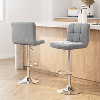 2x Artiss Bar Stools Fabric Gas Lift Grey