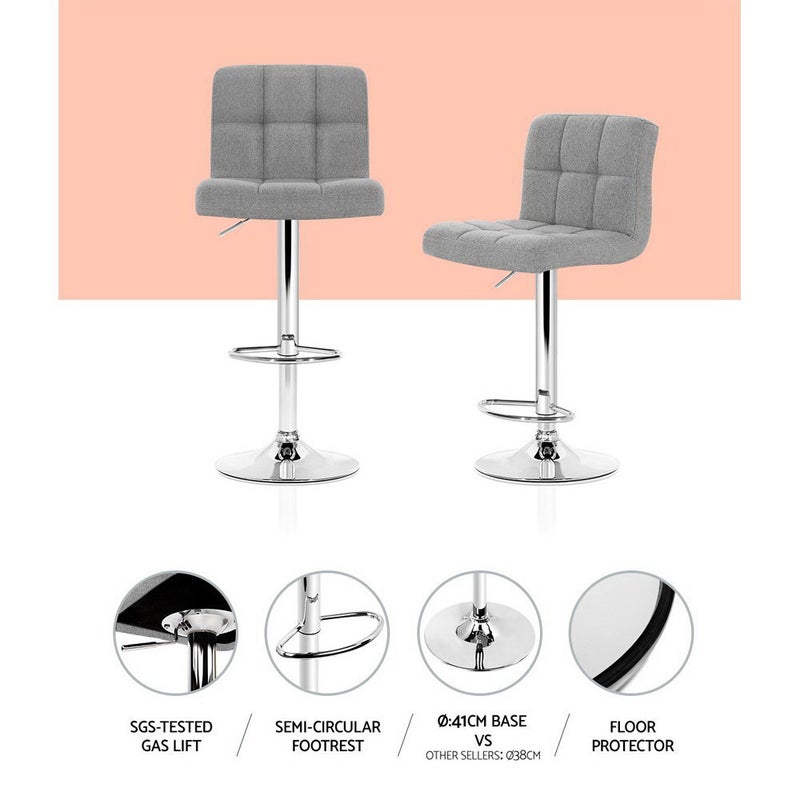 Buy Artiss 2x Bar Stools Kitchen Chairs Swivel Fabric Gas Lift Grey ...