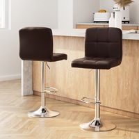 2x Artiss Bar Stools Leather Gas Lift Brown