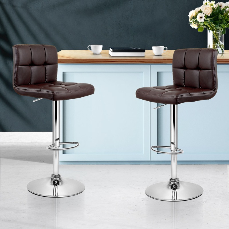 Buy Artiss 2x Bar Stools Leather Gas Lift Brown - MyDeal