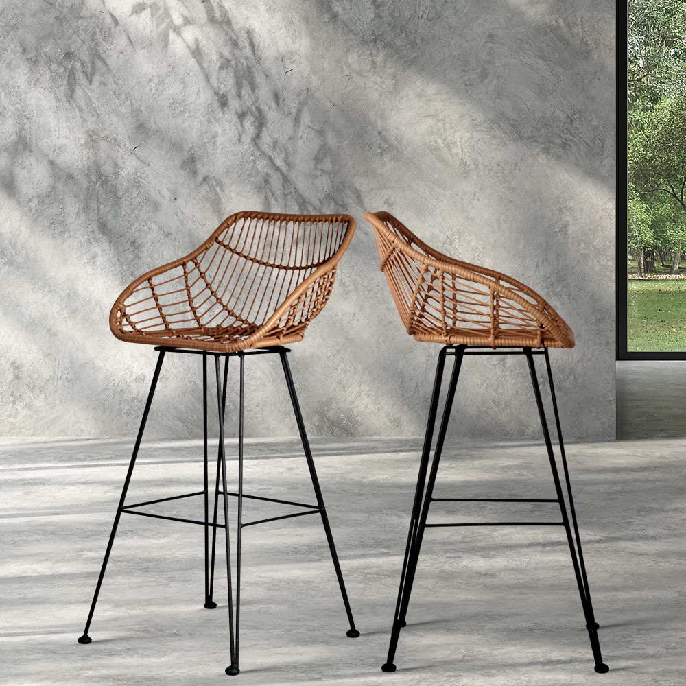 brown wicker barstools