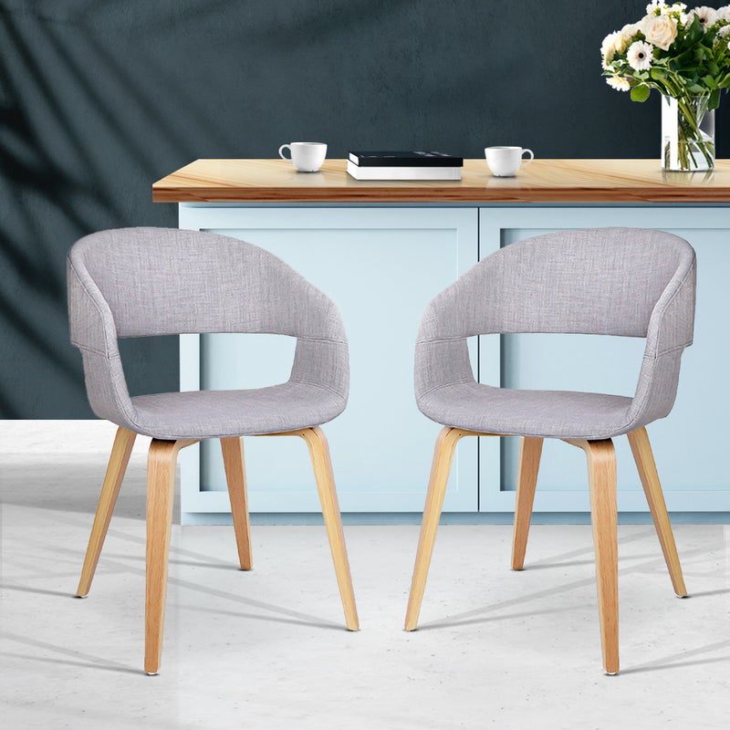 Artiss 2x Eva Dining Chairs Bentwood, Charcoal Dining Chairs With Oak Legs