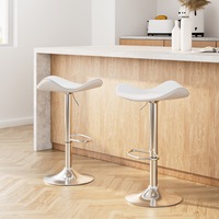 2x Artiss Bar Stools Leather Gas Lift Chair White