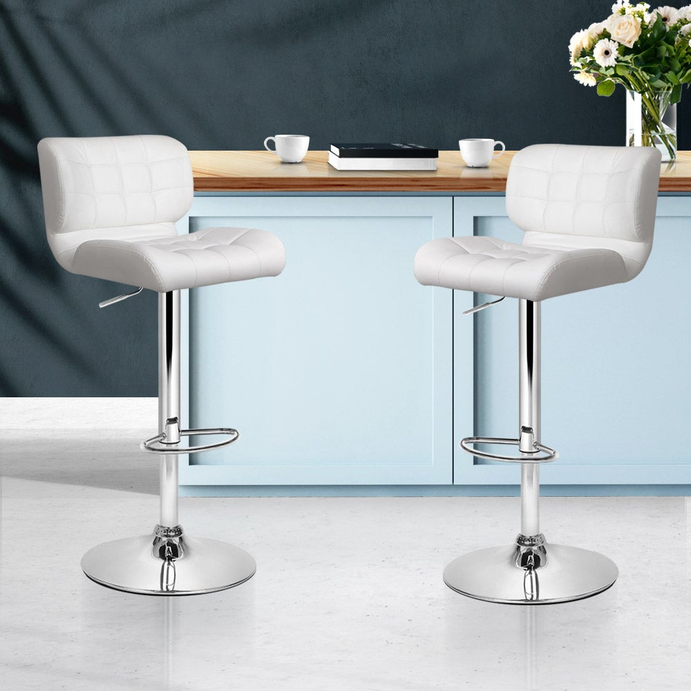 Artiss 2x Bar Stools Gas Lift Leather Padded White