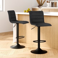 2x Artiss Bar Stools Gas Lift Linen Fabric Black