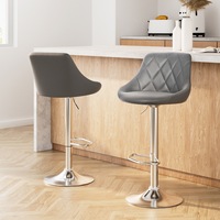 2x Artiss Bar Stools Leather Padded Gas Lift Grey