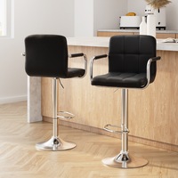 2x Artiss Bar Stools Leather Gas Lift w/Armrest Black