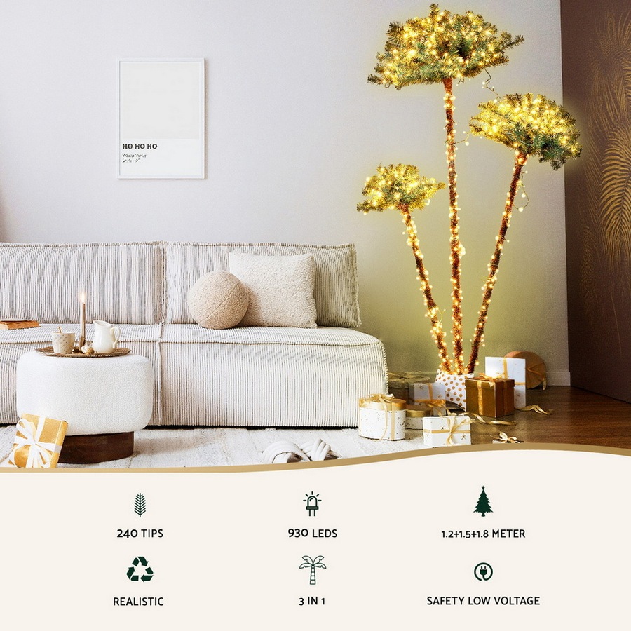 3-in-1 Jingle Jollys Christmas Tree LED Xmas Palm Tree Party Decor 1.2/1.5/1.8M