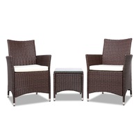3 Piece Gardeon Outdoor Bistro Set Lounge Setting Patio Furniture Table and Chairs Wicker Brown