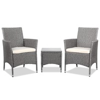 3 Piece Gardeon Outdoor Bistro Set Lounge Setting Patio Furniture Table and Chairs Wicker Grey