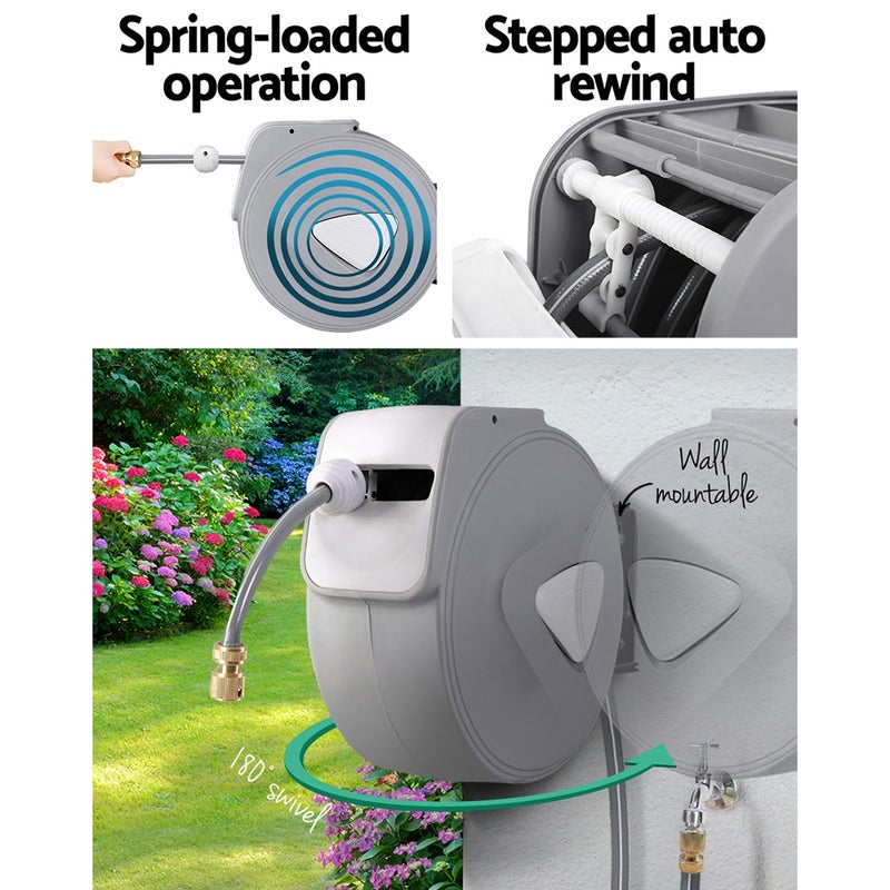 30M Retractable Hose Reel Garden Water Brass Auto Rewind Spray Gun