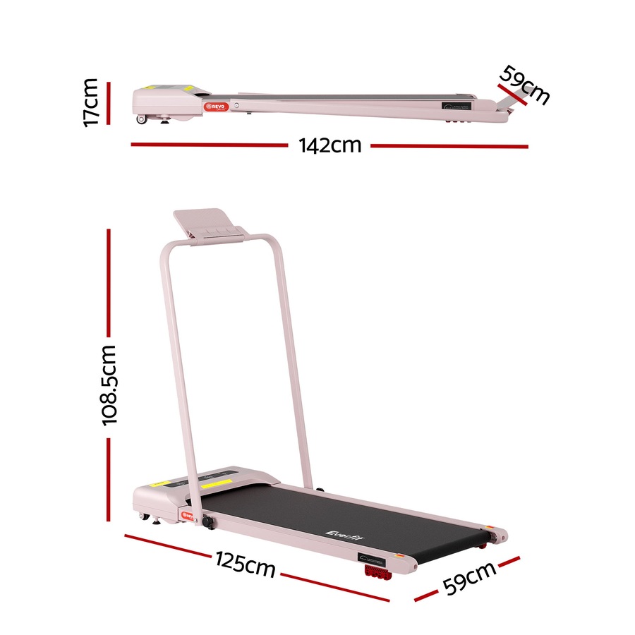 Everfit 9% Incline Treadmill 38cm Belt 3 in 1 Walking Pad Foldable Under Desk with Handle Pink