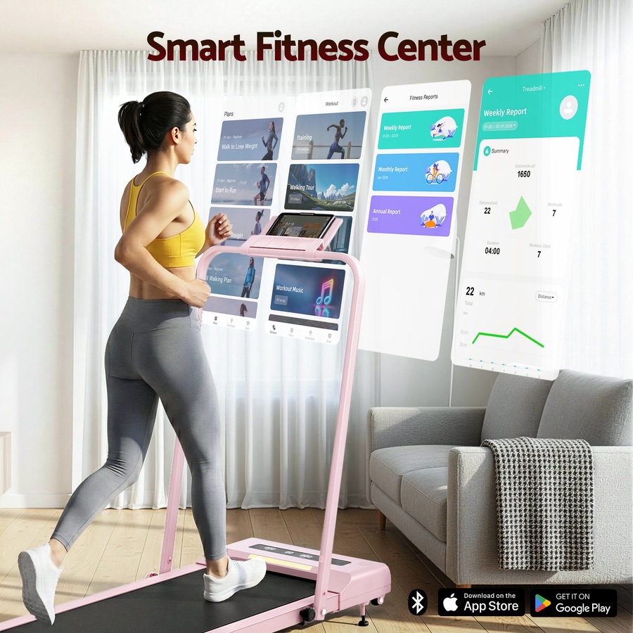 Everfit 9% Incline Treadmill 38cm Belt 3 in 1 Walking Pad Foldable Under Desk with Handle Pink