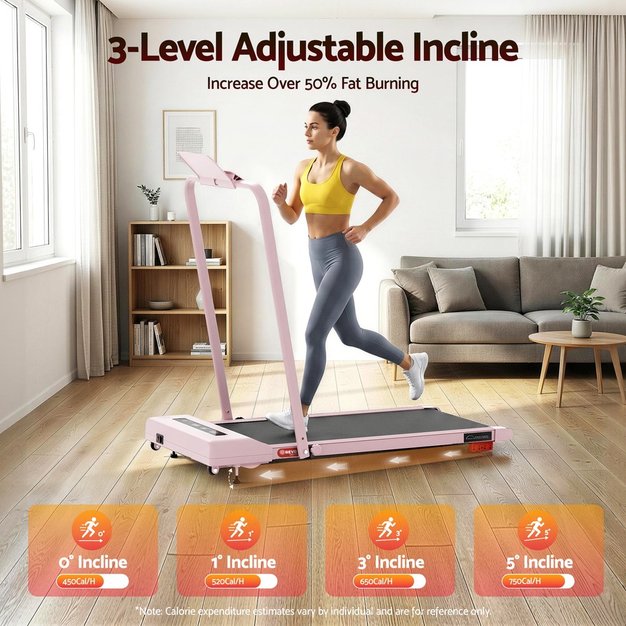 Everfit 9% Incline Treadmill 38cm Belt 3 in 1 Walking Pad Foldable Under Desk with Handle Pink