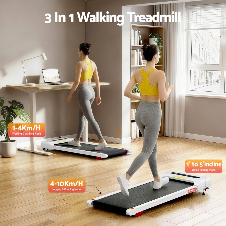 Everfit 9% Incline Treadmill 38cm Belt 3 in 1 Walking Pad Foldable Under Desk Home Gym White