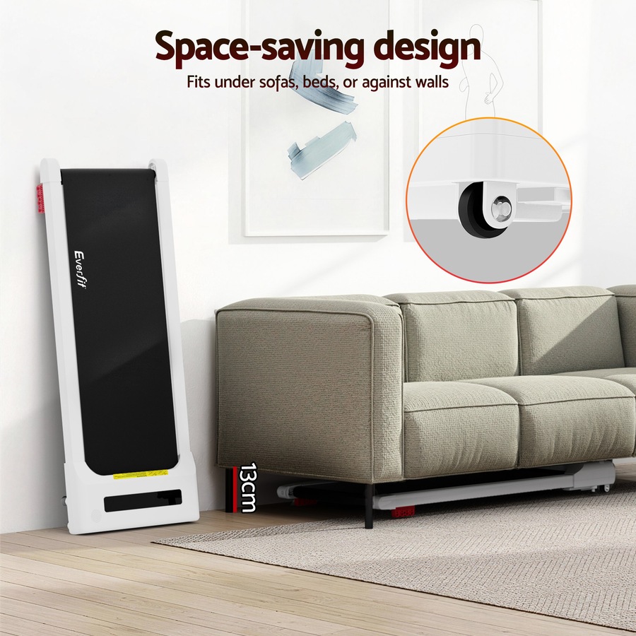 Everfit 9% Incline Treadmill 38cm Belt 3 in 1 Walking Pad Foldable Under Desk Home Gym White