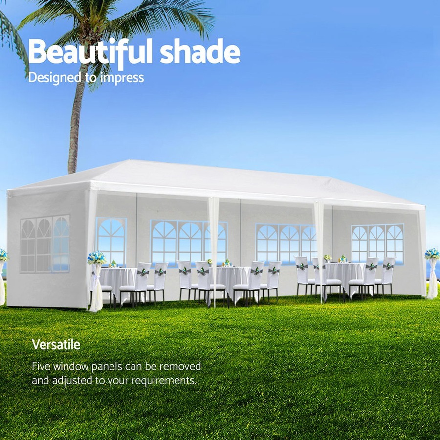 3x9m Gazebo InstaHut Marquee Wedding Party Tent Outdoor Camping Side Wall Canopy 5 Panel White