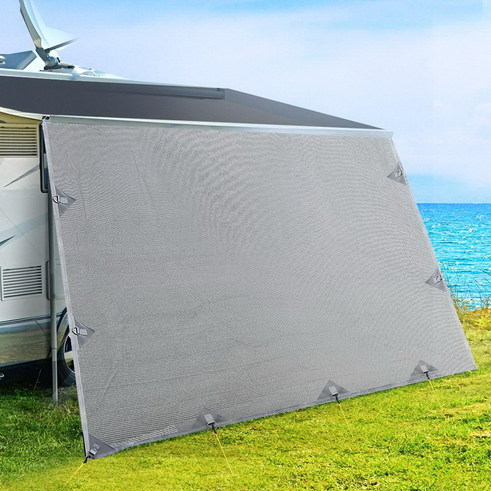 Caravan Privacy Screen Roll Out Awning 4Mx1.95M End Wall Side Sun Shade Grey