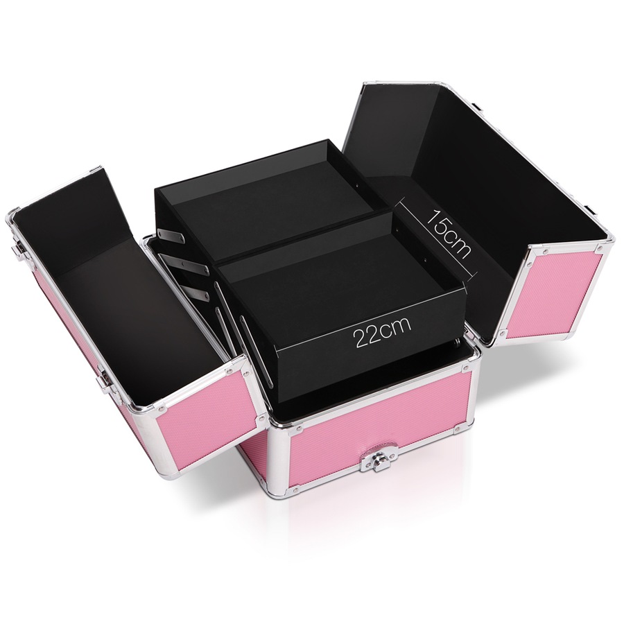 1X Embellir Makeup Case Beauty Trolley Cosmetic Organiser Box Travel Wheels Pink