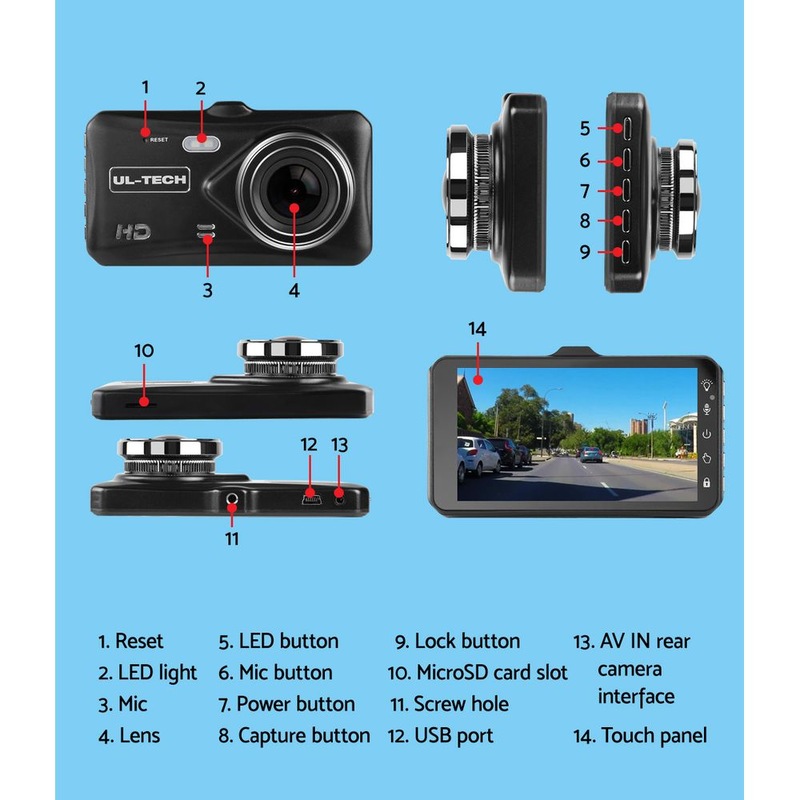 Buy ULTECH Dash Camera Dual Cam Reversing Car 4'' Recorder 32GB DVR