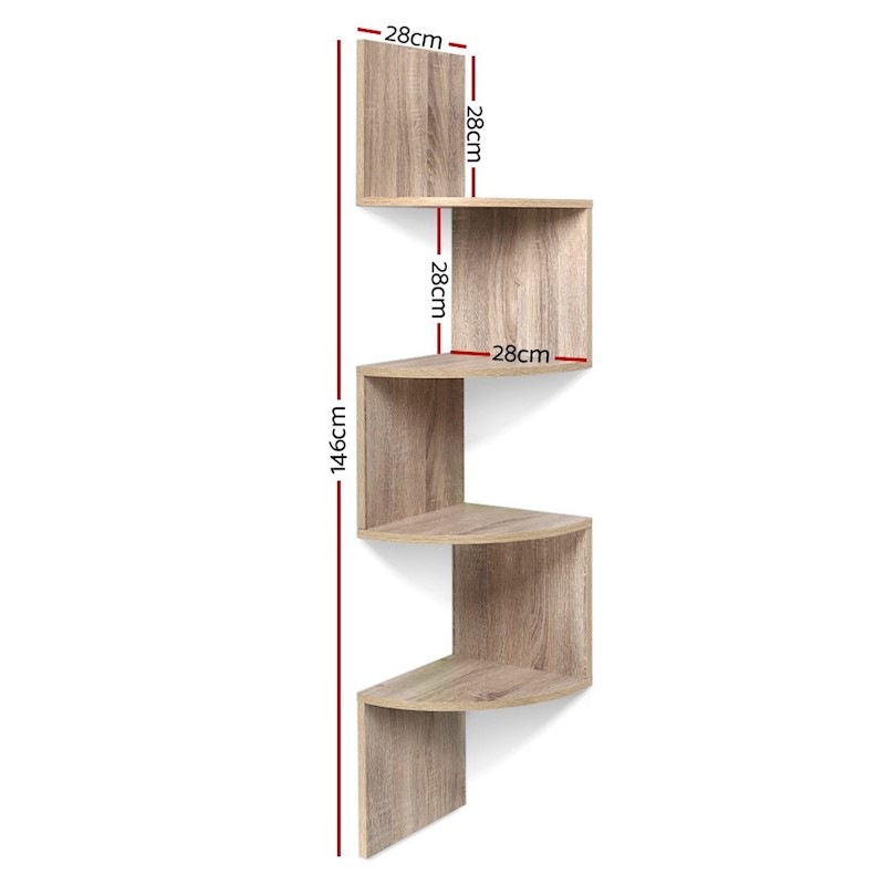 Artiss 4 Tier Large Corner Wall Mount Shelf Floating Zig Zag DVD CD