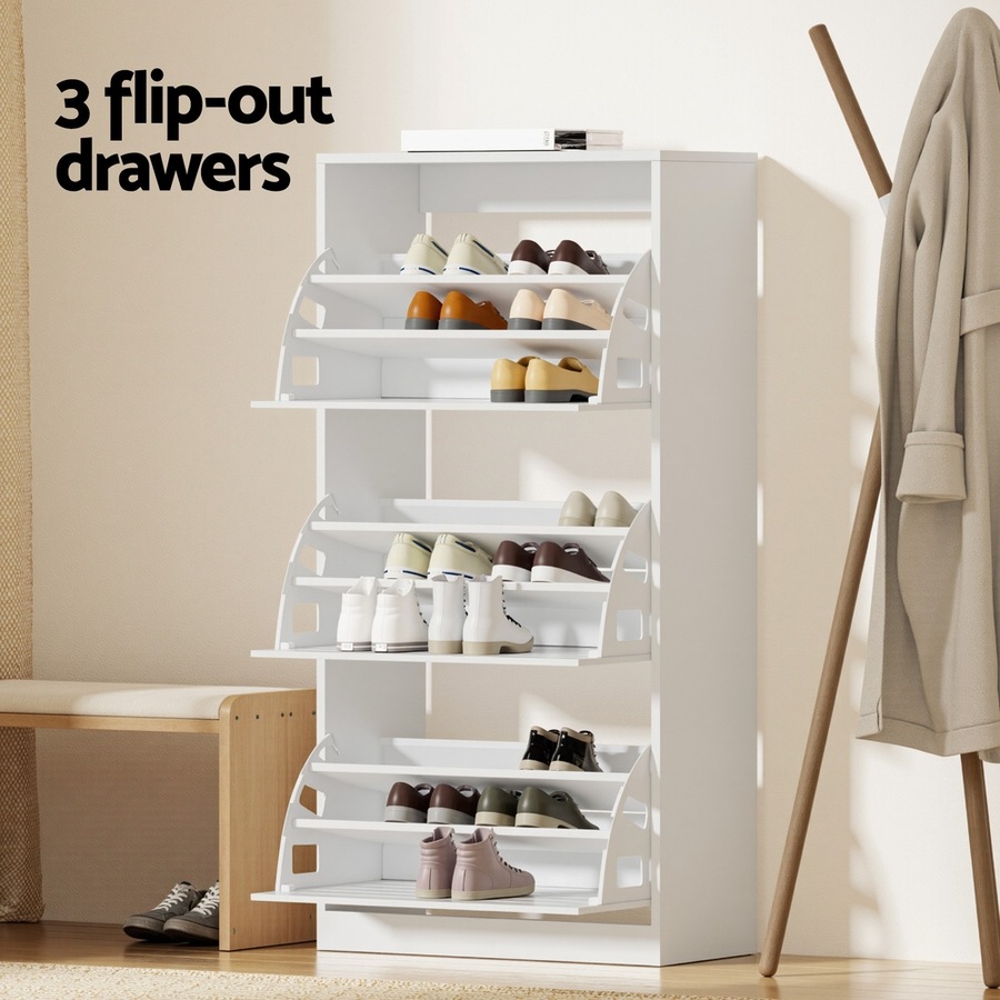 45 Pairs Artiss Shoe Rack Cabinet 3 Doors White
