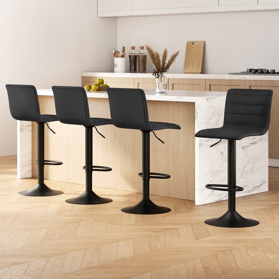 4x Artiss Bar Stools Gas Lift Linen Fabric Black