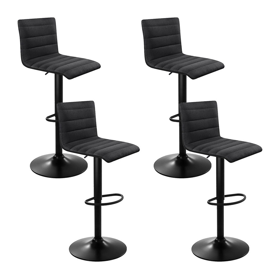 4x Artiss Bar Stools Gas Lift Linen Fabric Black