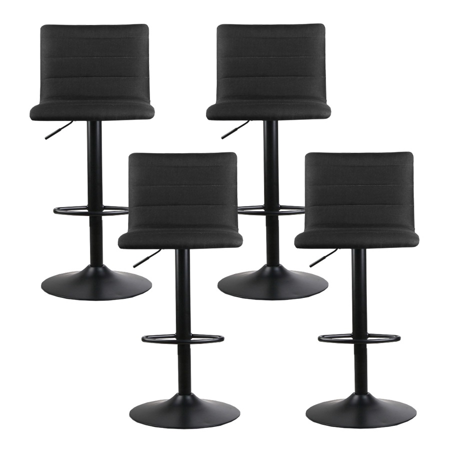 4x Artiss Bar Stools Gas Lift Linen Fabric Black