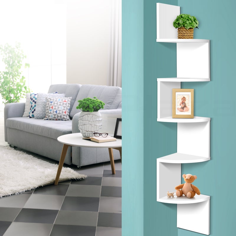 Artiss 5 Tier Corner Wall Floating Shelf Mount Display Bookshelf CD ...