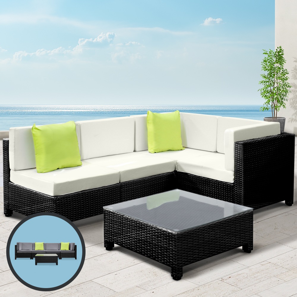 5pc Sofa Bed Outdoor Furniture Wicker Couch Rattan Table Patio Garden