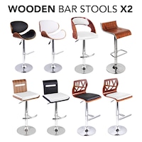 2x Designer Gas Lift Wooden Bar Stools in 8 Styles 