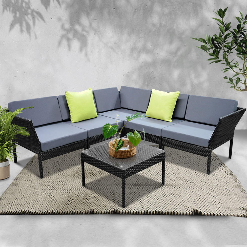 Gardeon 6pc Outdoor Sofa Set Lounge Setting Wicker Patio Furniture Garden Black Buy 5 Seat Lounge Sets 9350062062937