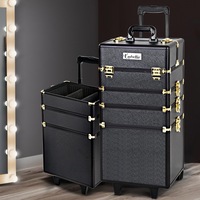 1X Embellir Makeup Case Beauty Trolley Cosmetic Organiser Box Travel Wheels Gold